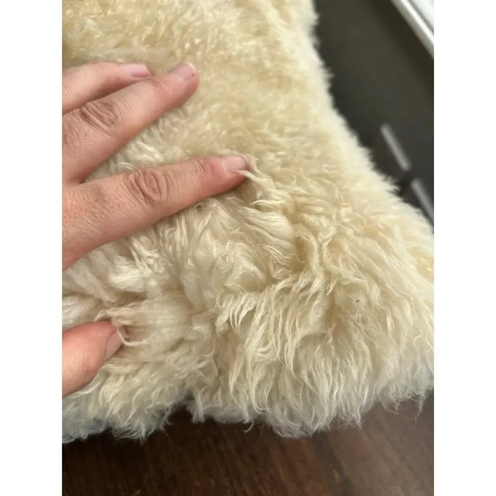 Handmade sheepskin throw pillow cover cream color